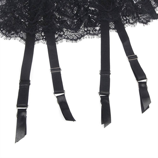 Love It Curvy: Eyelash Lace High Waist Metal Button Garter Belt Panty - Love it Curvy