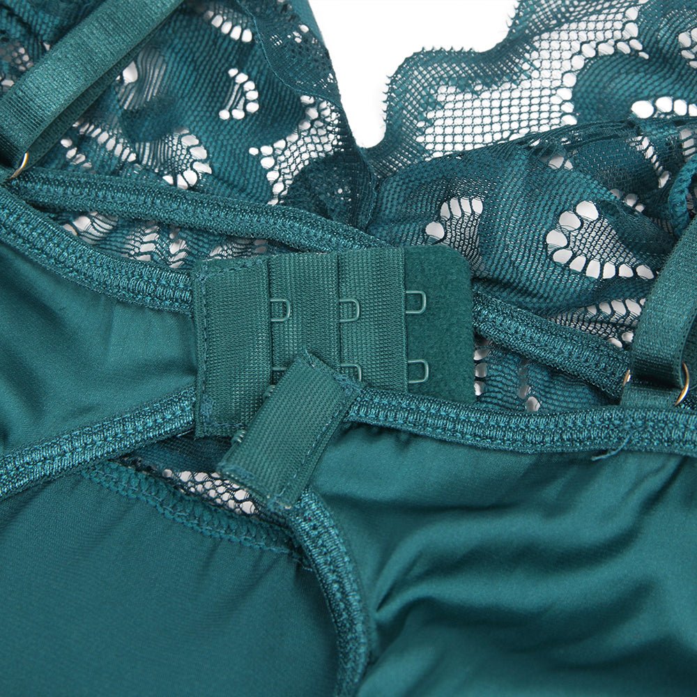 Love It Curvy: Green Lace Floral Back Closure with Hook and Eye Sexy Babydoll - Love it Curvy