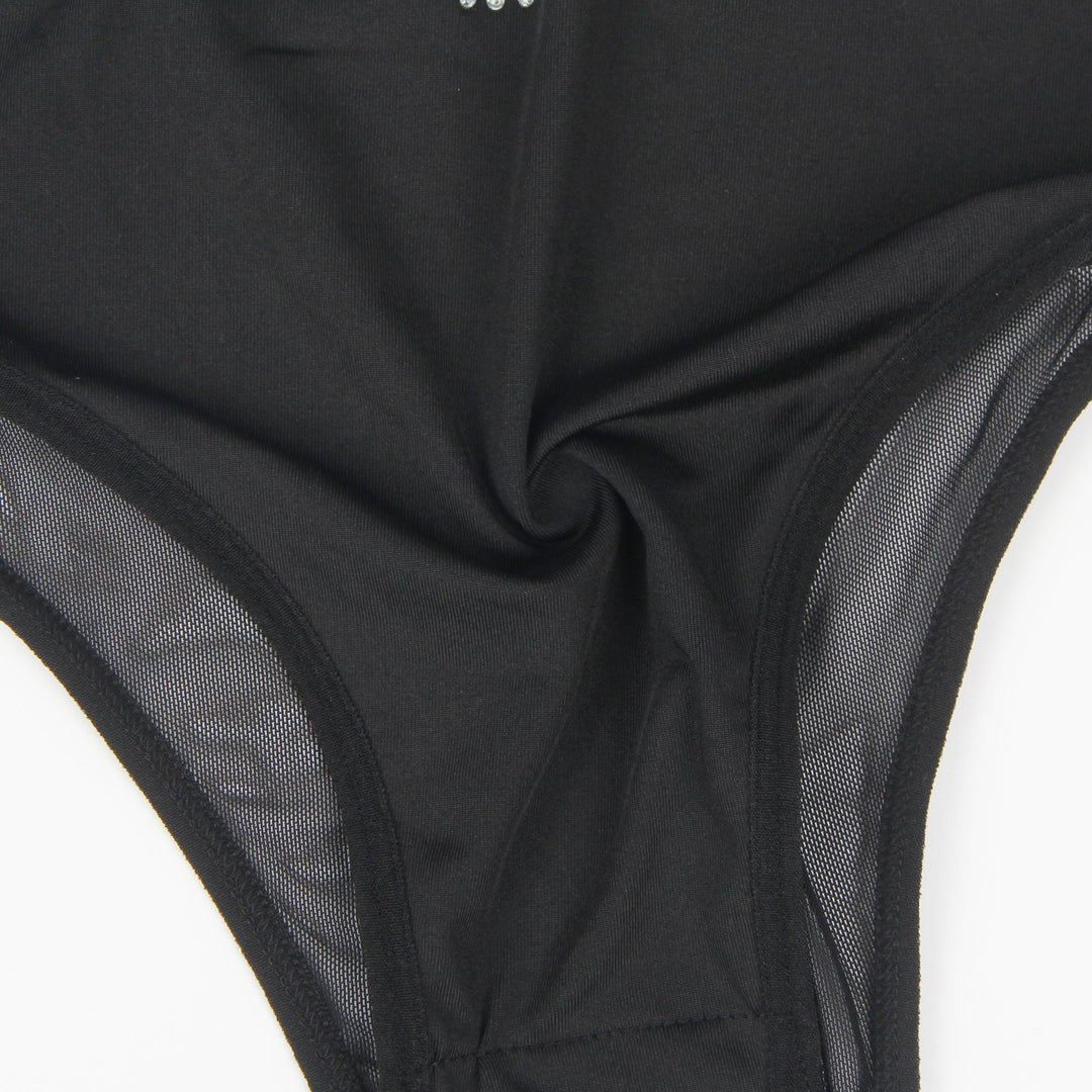 Love It Curvy: Hot Drill Black Halter Neck Sleeveless Bodysuit - Love it Curvy