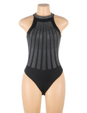 Love It Curvy: Hot Drill Black Halter Neck Sleeveless Bodysuit - R81213P-1 - Love it Curvy