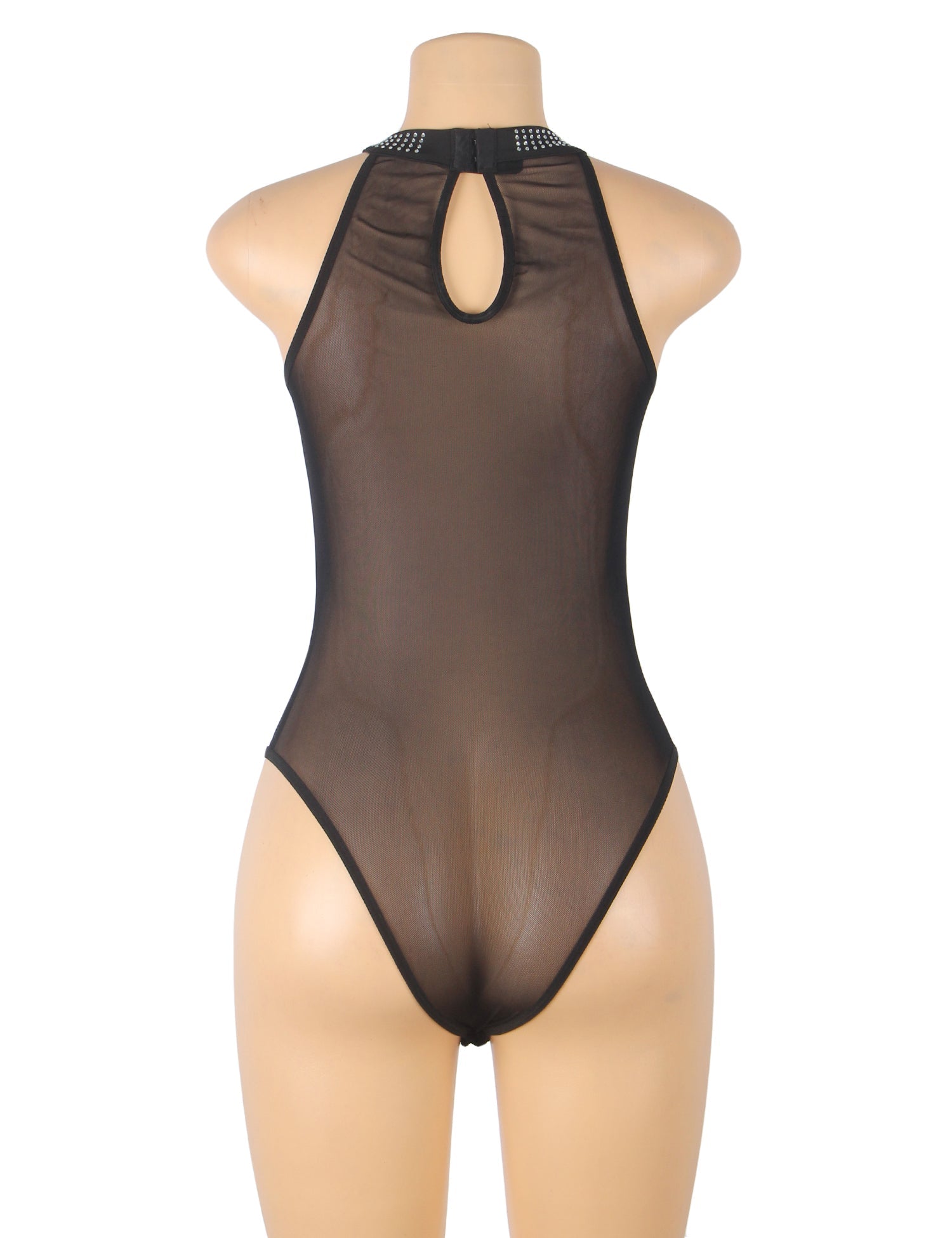 Love It Curvy: Hot Drill Black Halter Neck Sleeveless Bodysuit - R81213P-1 - Love it Curvy