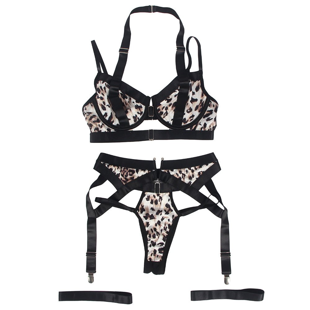 Love It Curvy: Leopard Print Garter Belt Bra Set with Detachable Leg Ring - Love it Curvy