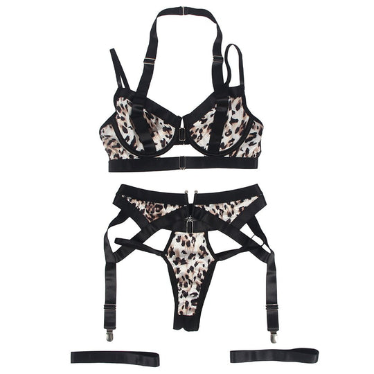 Love It Curvy: Leopard Print Garter Belt Bra Set with Detachable Leg Ring - Love it Curvy