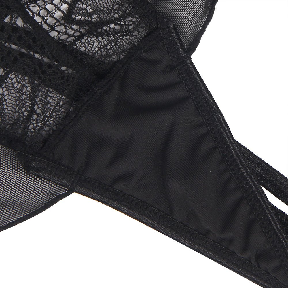 Love It Curvy: Mesh Halter Backless Floral Patterns Teddy Lingerie Red/Black - Love it Curvy