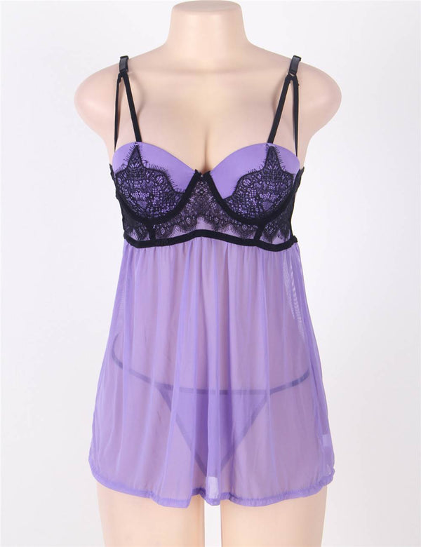 Plus Size Underwire Babydoll Lingerie Set in teal - Love It Curvy