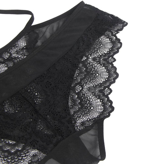Love It Curvy: Plus Size Black Delicate Flowers Lace Teddy With Underwire - Love it Curvy
