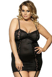 Love It Curvy: Plus Size Black Lace Lingerie Halter Slips With Thong - R76521-BLK-1 - Love it Curvy