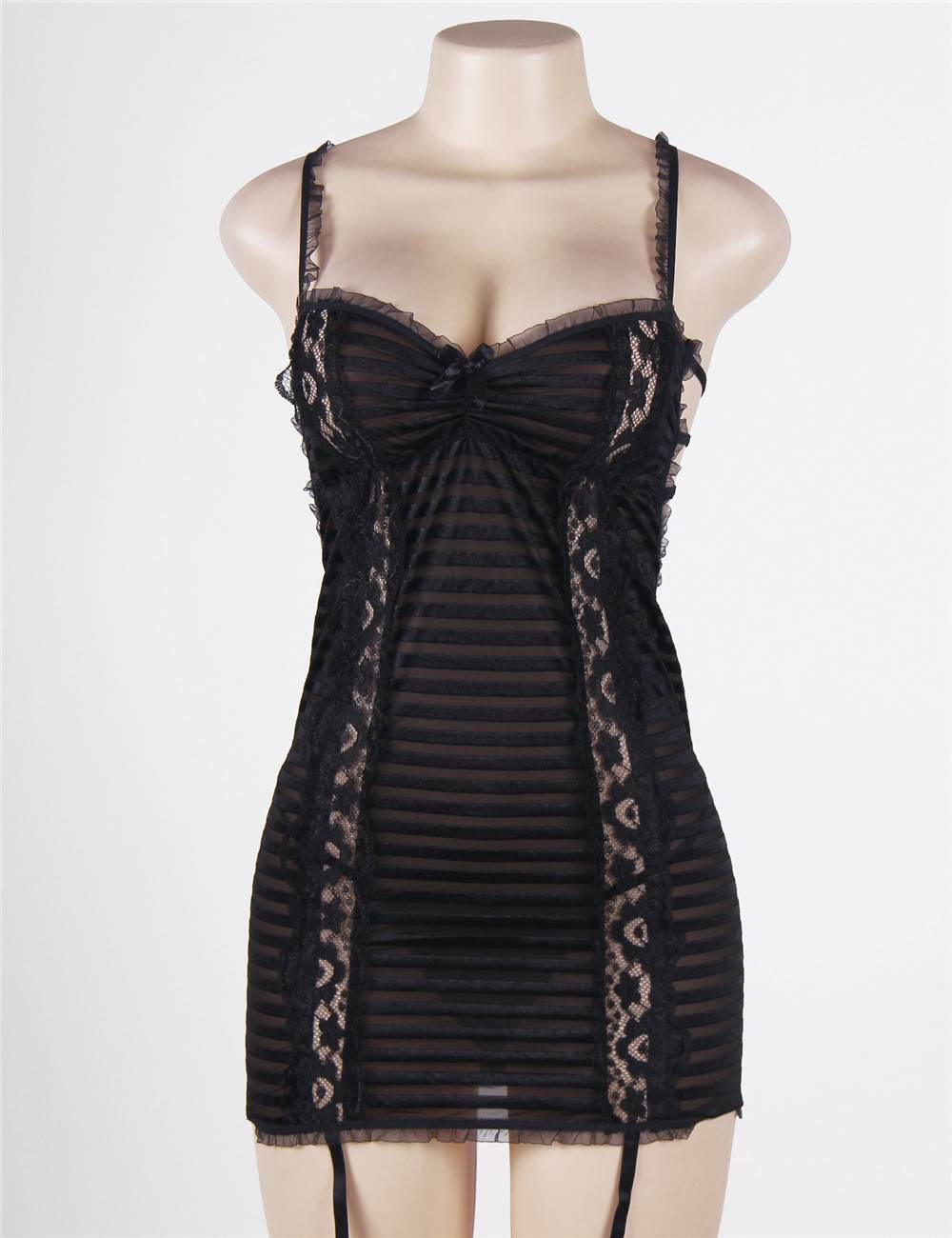 Love It Curvy: Plus Size Black Lace Lingerie Halter Slips With Thong - R76521-BLK-1 - Love it Curvy