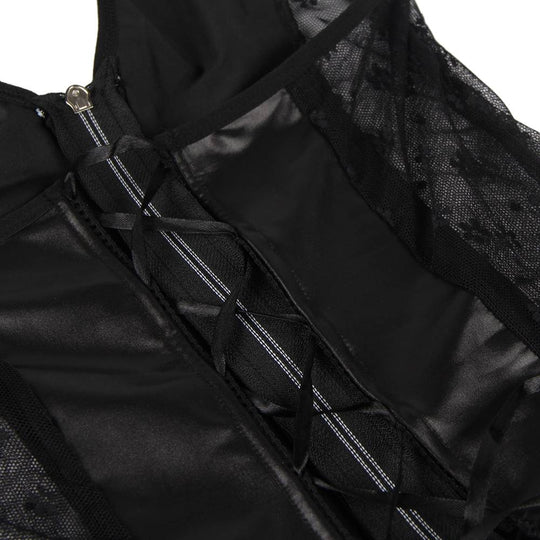 Love It Curvy: Plus Size Black Sexy Halter Leather Lace Stitching Gartered Lingerie - Love it Curvy