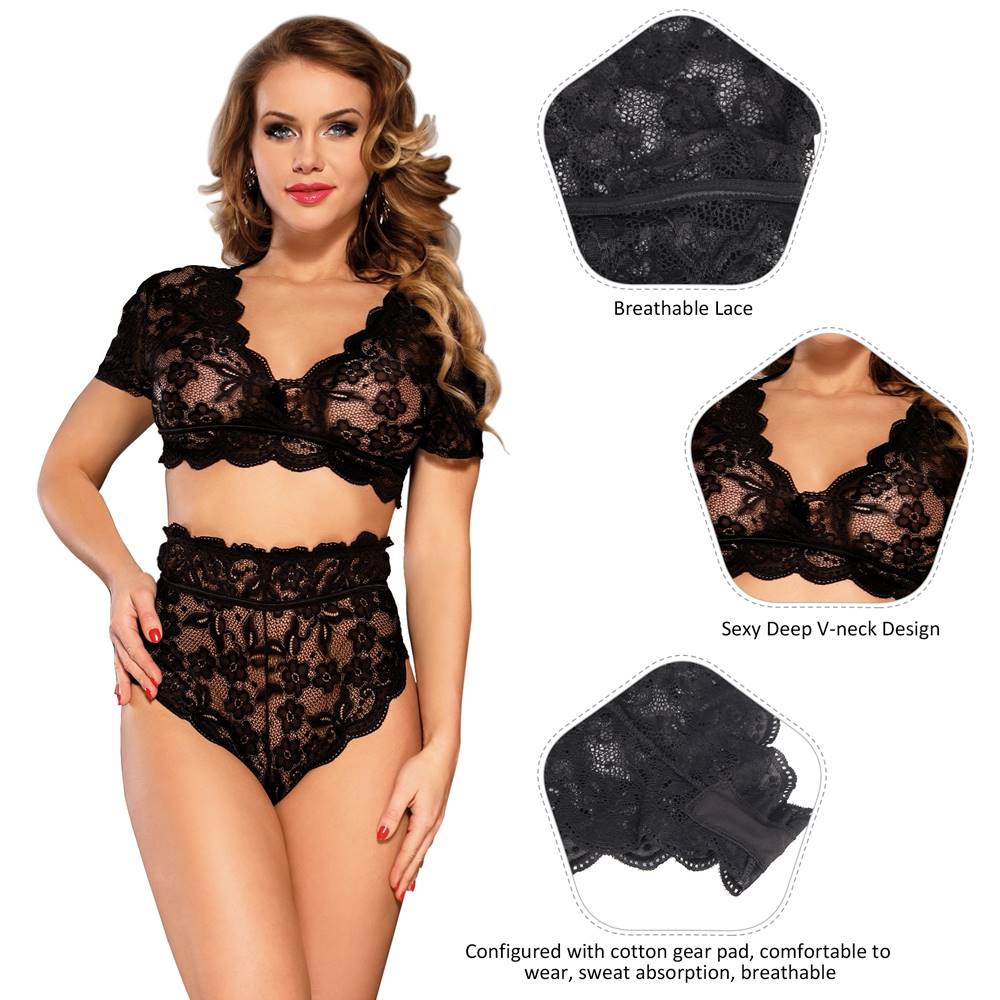 Love It Curvy: Plus Size High Waist Black Full Lace Bra Panty Underwear - Love it Curvy