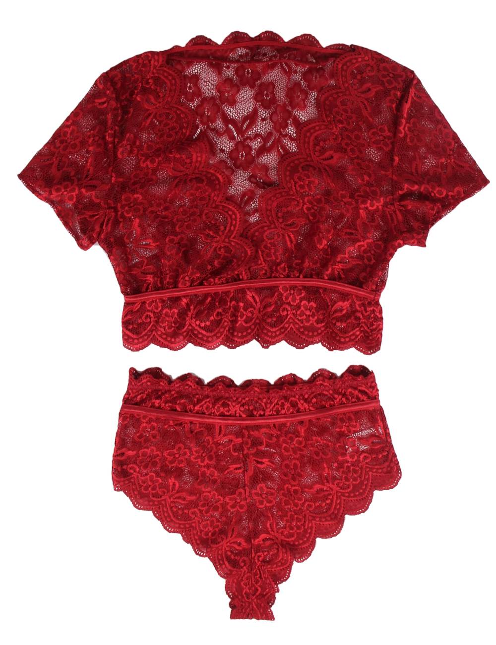 Love It Curvy: Plus Size High Waist Dark Red Full Lace Bra Panty Underwear - R80760-5P - Love it Curvy