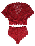 Love It Curvy: Plus Size High Waist Dark Red Full Lace Bra Panty Underwear - R80760-5P - Love it Curvy