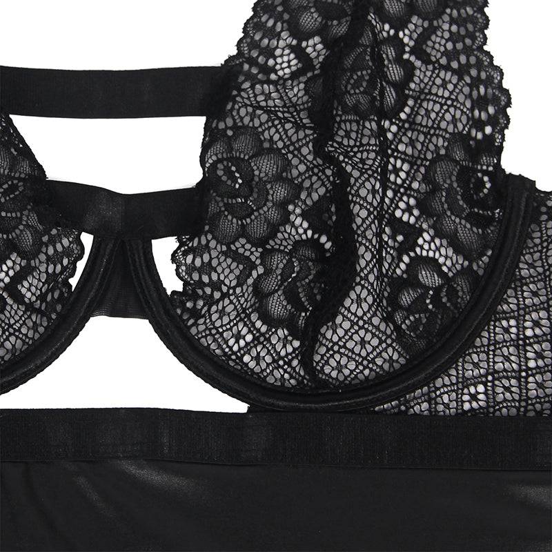 Love It Curvy: Plus Size Leather Lace Nightwear Sexy Sheer Dress For Women Backless - Love it Curvy
