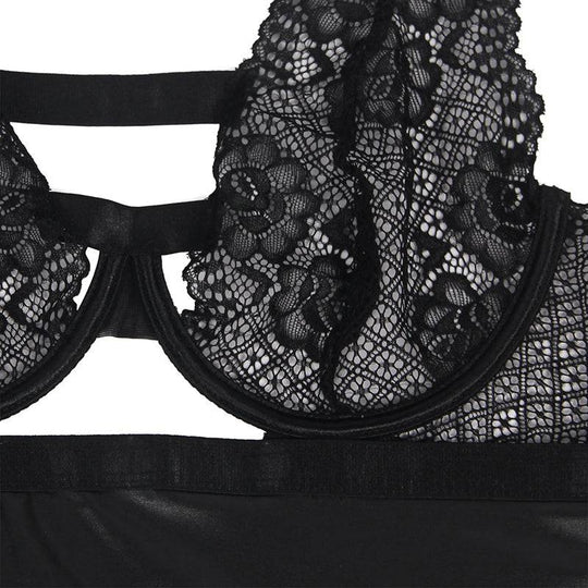 Love It Curvy: Plus Size Leather Lace Nightwear Sexy Sheer Dress For Women Backless - Love it Curvy