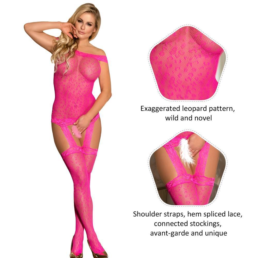 Love It Curvy: Plus Size Leopard Patterned Garter Pink Bodystocking - Love it Curvy