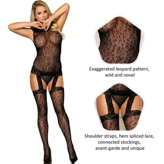 Love It Curvy: Plus Size Leopard Patterned Garter Pink Bodystocking - Love it Curvy