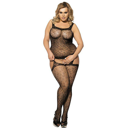 Love It Curvy: Plus Size Leopard Patterned Garter Pink Bodystocking - Love it Curvy