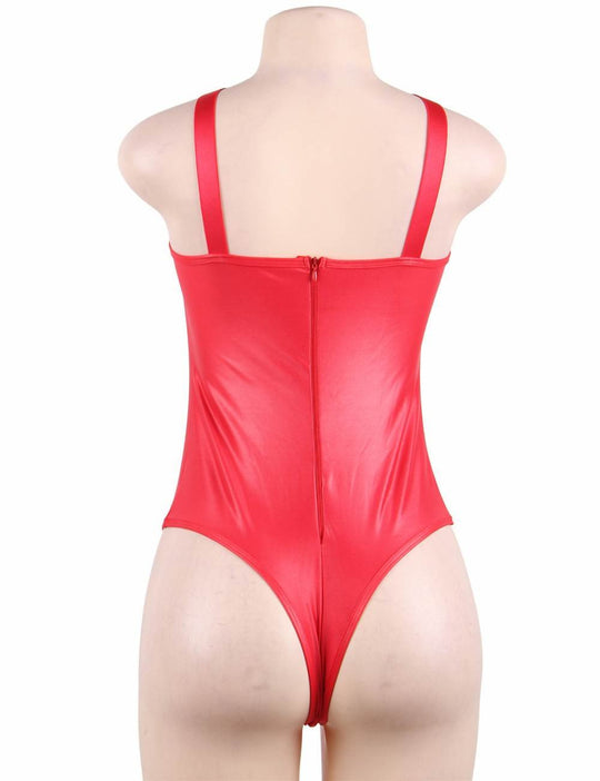 Love It Curvy: Plus Size Red Leather Women Sexy Teddy - Love it Curvy