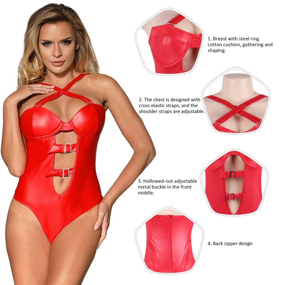 Love It Curvy: Plus Size Red Leather Women Sexy Teddy - Love it Curvy