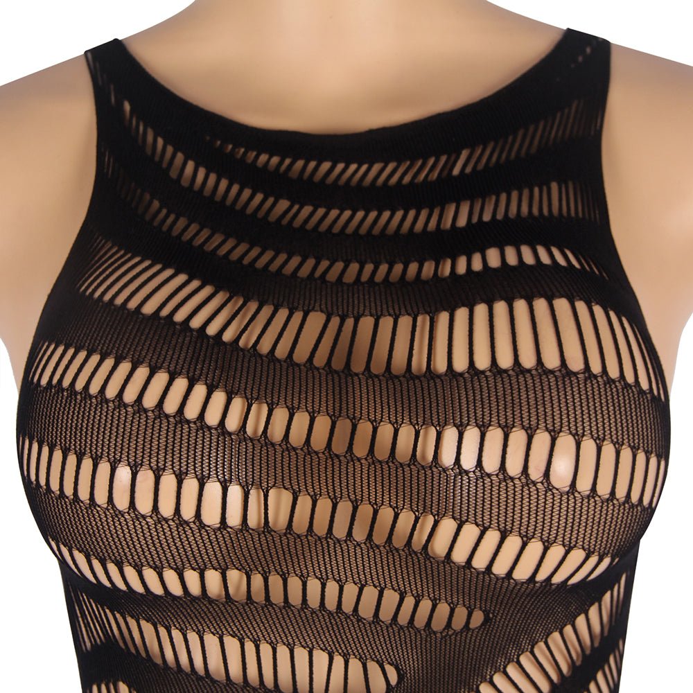 Love It Curvy: Plus Size Sexy Hollow Out Short Sleeveless Bodystocking - H3505-1P - Love it Curvy