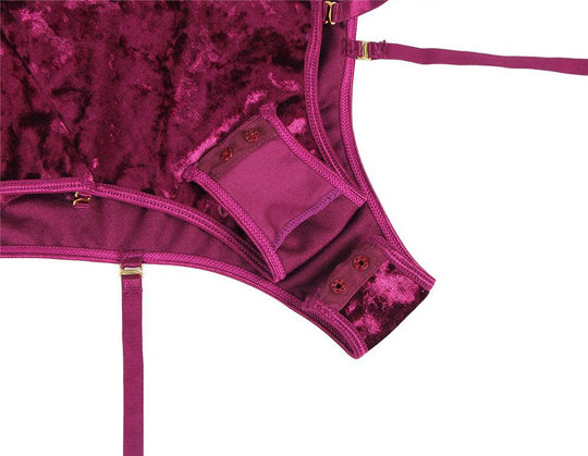 Love It Curvy: Plus Size Sheer Lace Off-The-Shoulder Lace Sleeves Velvet Teddy - Love it Curvy