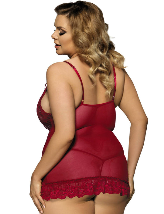 Love It Curvy: Plus Size Stylish Sheer Lace Transparent Embroidered Babydoll - Love it Curvy