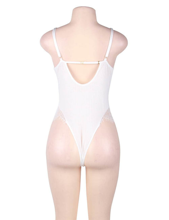 Love It Curvy: Plus Size White Lace Personality Lace-up Sexy Teddy - Love it Curvy