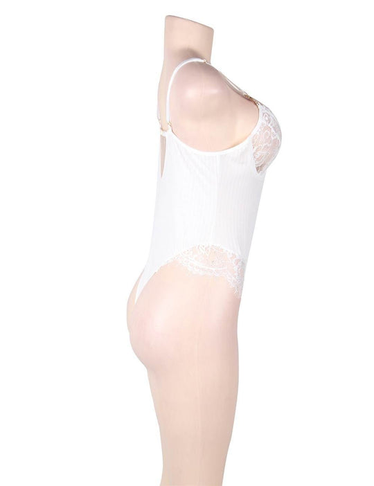 Love It Curvy: Plus Size White Lace Personality Lace-up Sexy Teddy - Love it Curvy