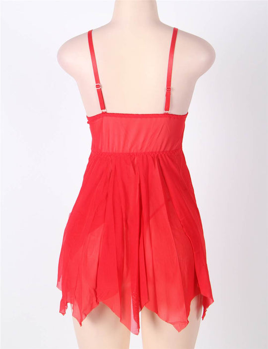 Love It Curvy: Red Flirty Lace and Microfiber Plus Size Babydoll - Love it Curvy