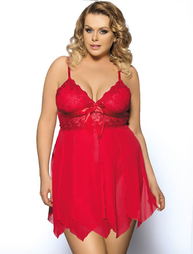Love It Curvy: Red Flirty Lace and Microfiber Plus Size Babydoll - Love it Curvy