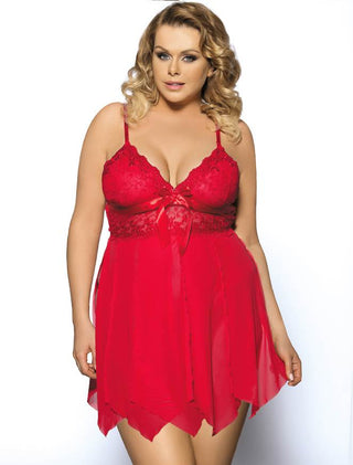 Plus Size Red Lace & Microfiber Babydoll | Love It Curvy