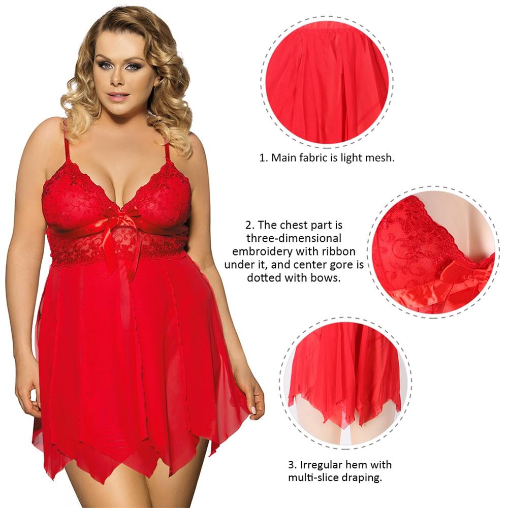 Love It Curvy: Red Flirty Lace and Microfiber Plus Size Babydoll - Love it Curvy