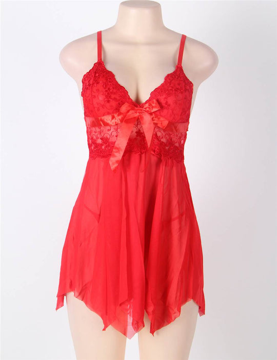 Love It Curvy: Red Flirty Lace and Microfiber Plus Size Babydoll - Love it Curvy