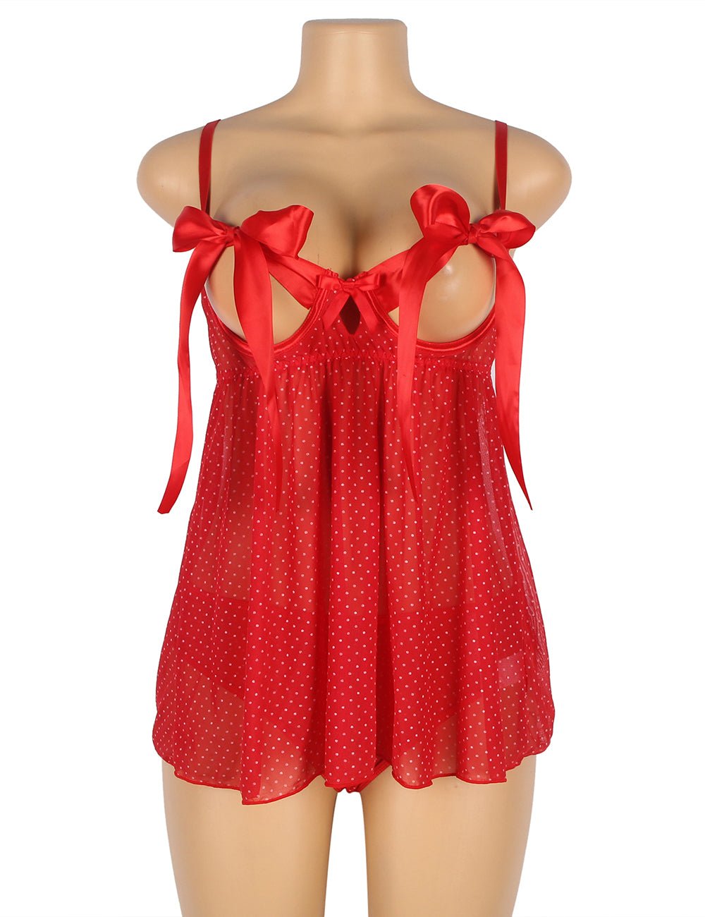 Love It Curvy: Red Sexy Bow-Knot Hollow Out Bra Open Back Side Babydoll - R81126P - Love it Curvy
