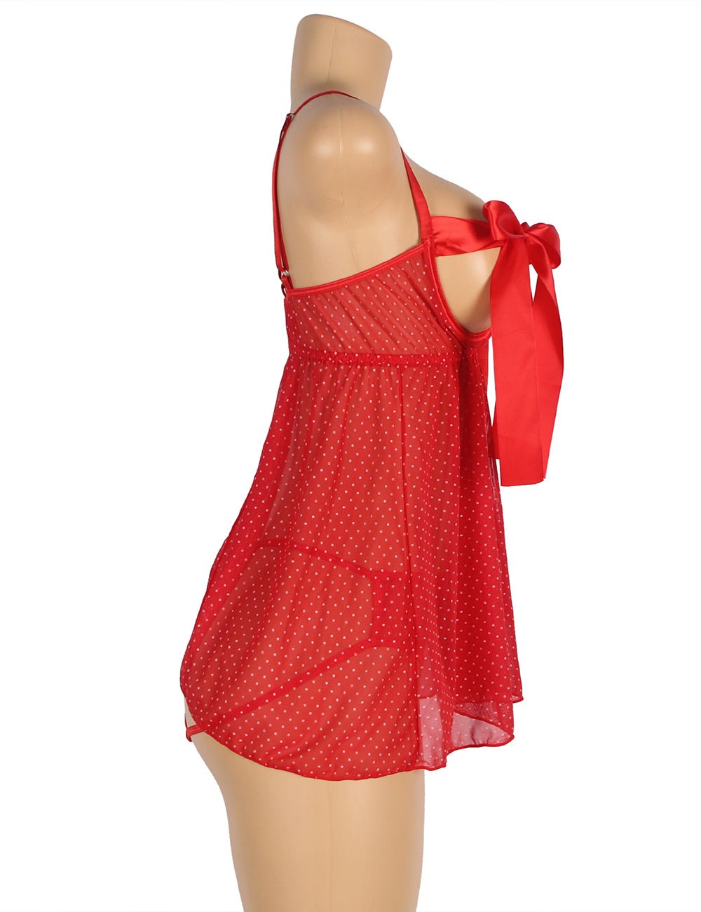 Love It Curvy: Red Sexy Bow-Knot Hollow Out Bra Open Back Side Babydoll - R81126P - Love it Curvy