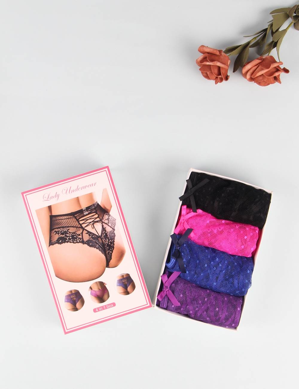 Love It Curvy: Sexy High Waist Lace Strappy Panty 4in1 Box - FP51521113 - Love it Curvy