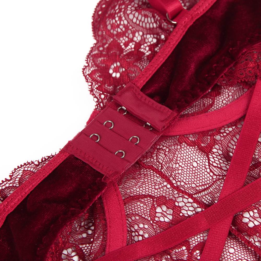Love It Curvy: Sexy Lace Velour Plus Size Garter bodysuit With Underwire - R80949-2P - Love it Curvy