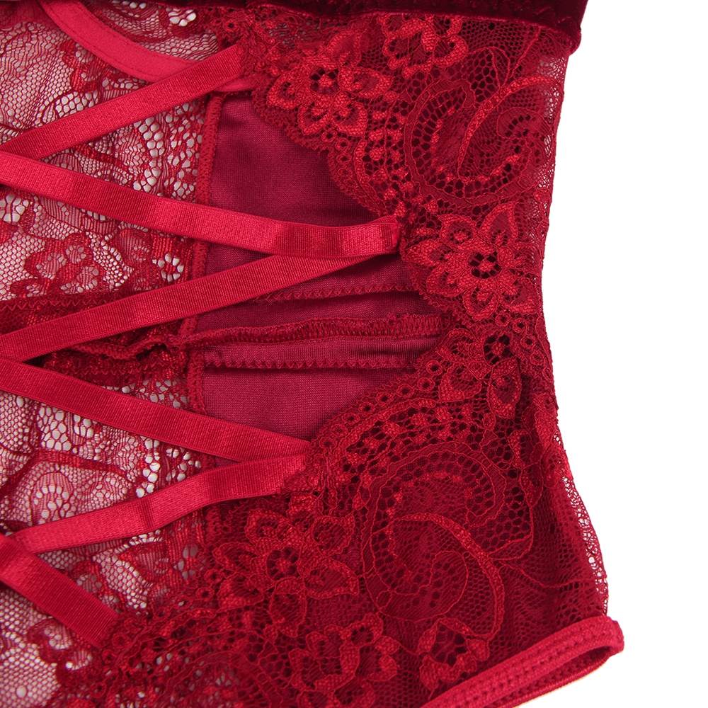 Love It Curvy: Sexy Lace Velour Plus Size Garter bodysuit With Underwire - R80949-2P - Love it Curvy