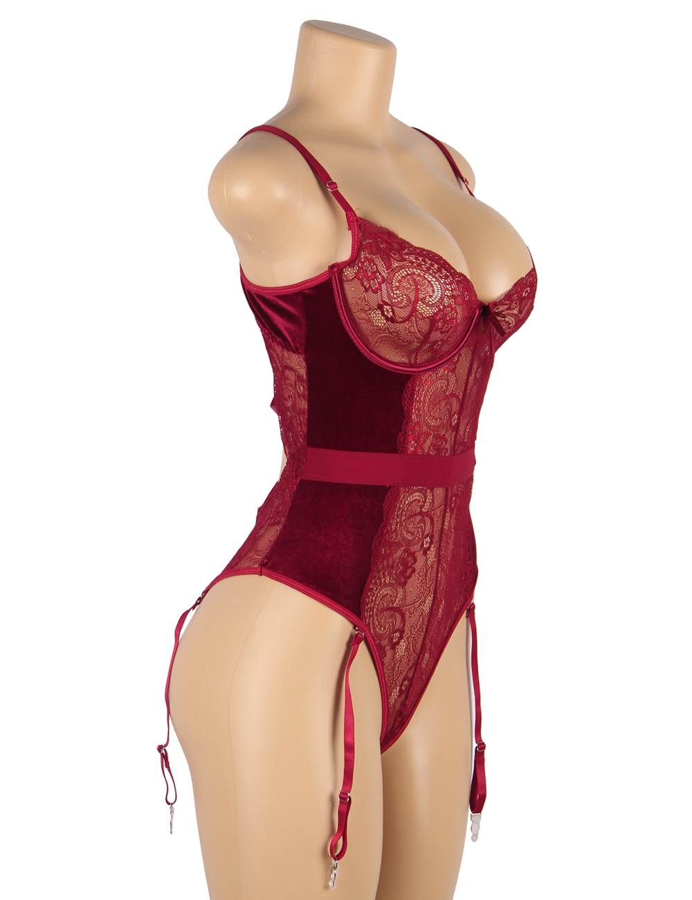 Love It Curvy: Sexy Lace Velour Plus Size Garter bodysuit With Underwire - R80949-2P - Love it Curvy