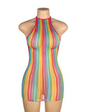 Love It Curvy: Sexy Rainbow Mesh Hollow Out Bodystocking Dress - H3516P - Love it Curvy