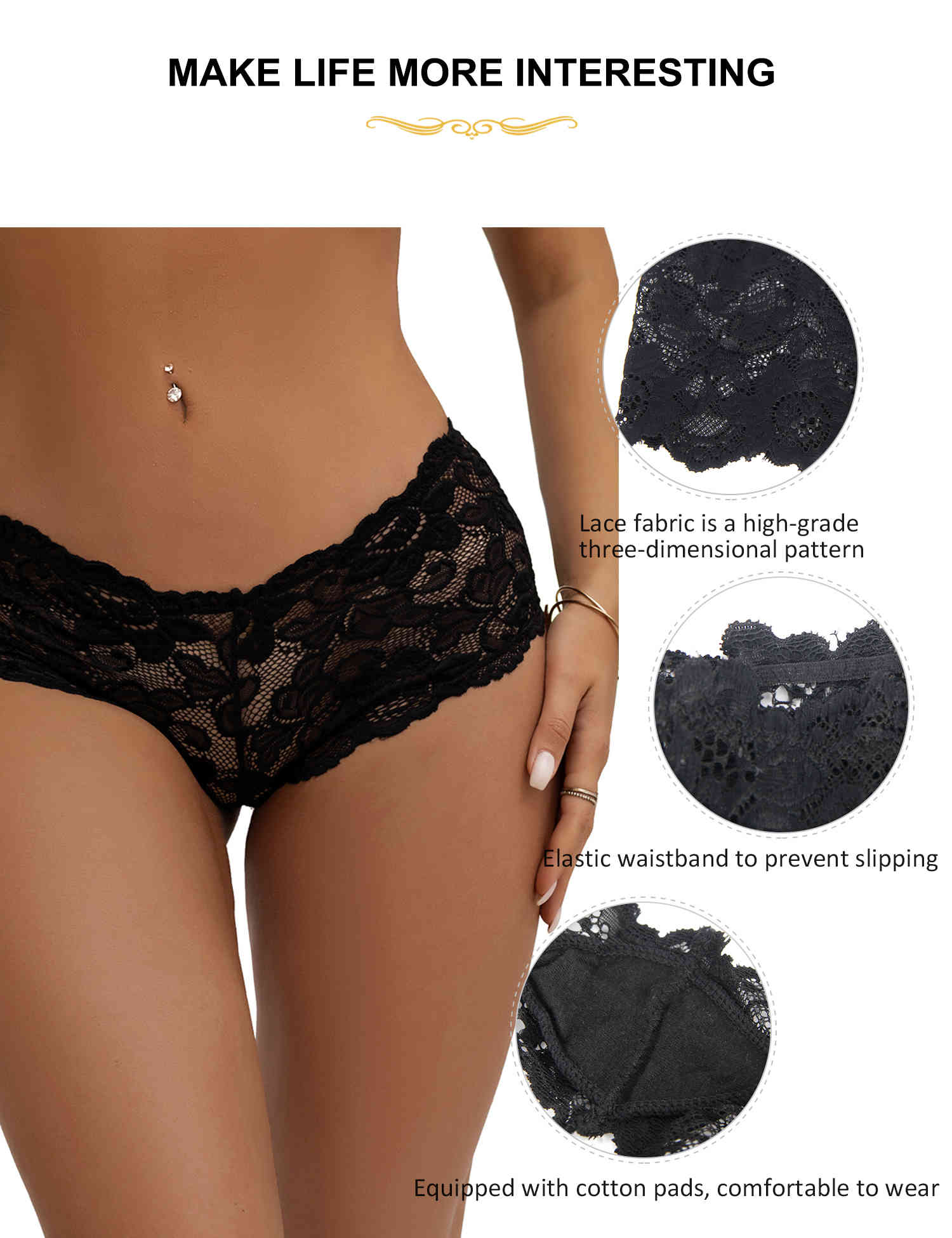 Love It Curvy: Sexy Sheer Floral Lace Brief Panties - P5059-4P1116 - Love it Curvy
