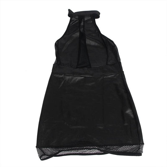 Love It Curvy: Sexy Solid Black Color Halter Leather Lingerie Dress - Love it Curvy
