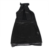 Love It Curvy: Sexy Solid Black Color Halter Leather Lingerie Dress - R81062P-3 - Love it Curvy