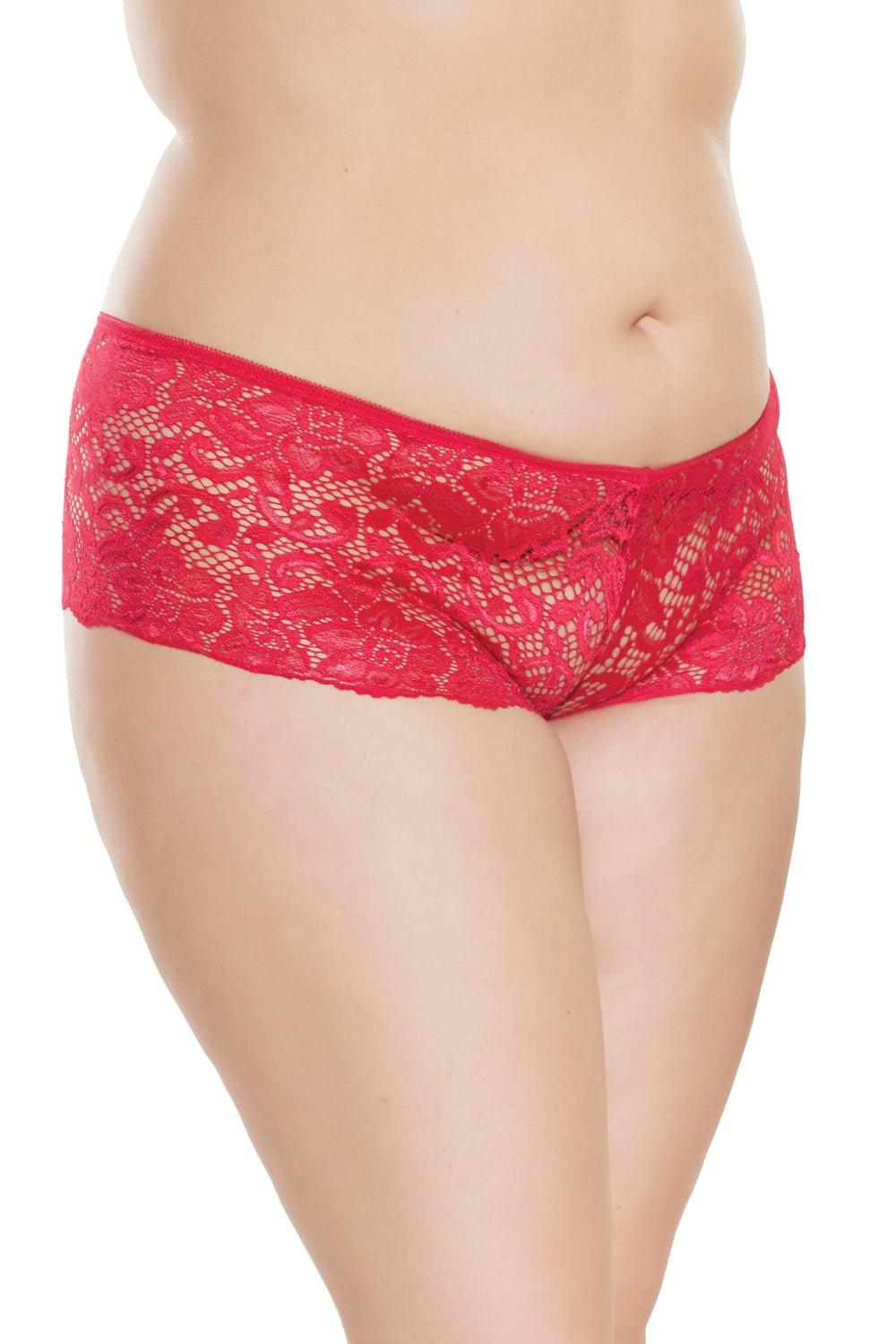 Low Rise Lace Booty Short (102) - 102-RED-OS - Love it Curvy