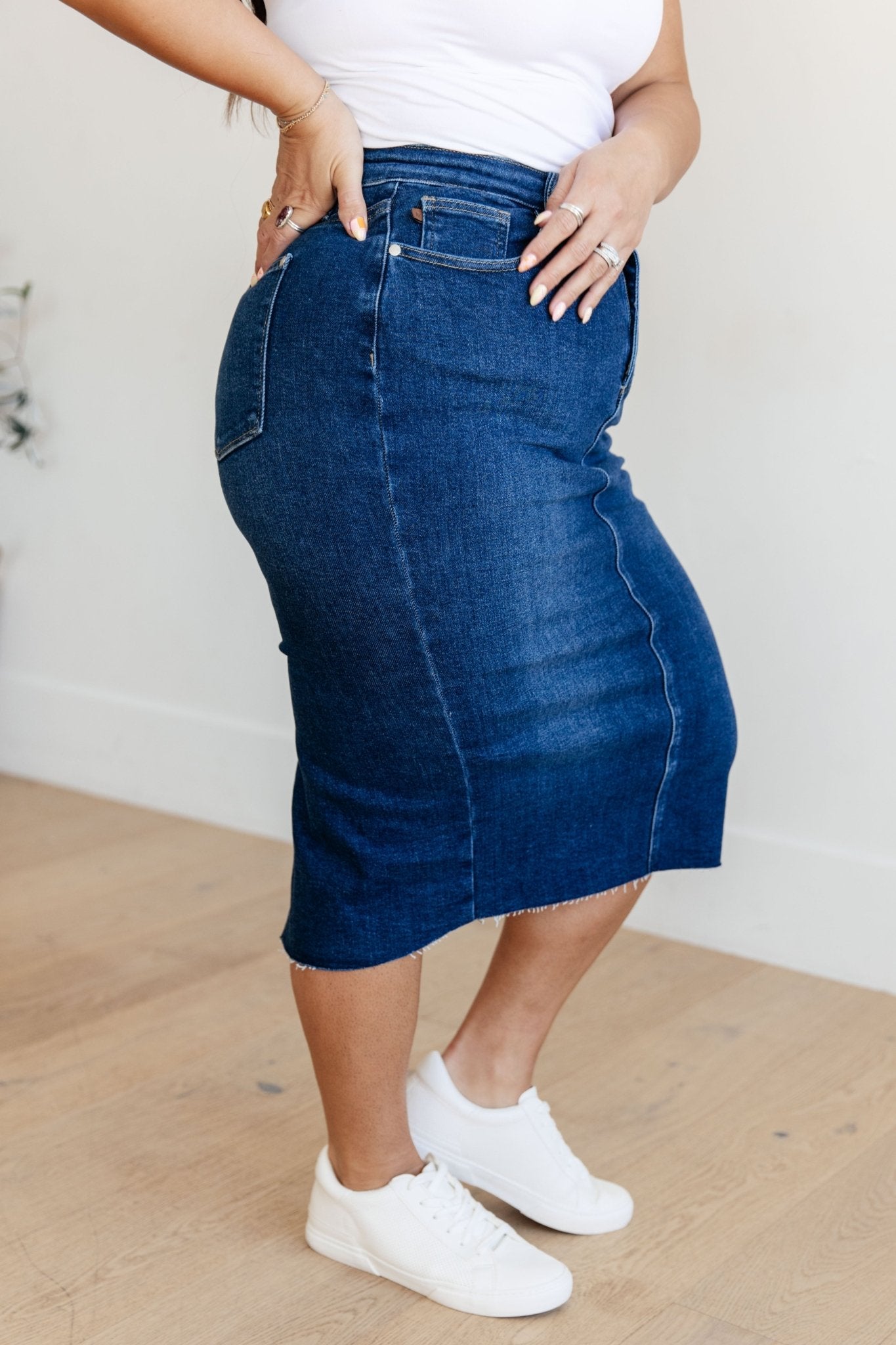 Marcy High Rise Denim Midi Skirt - AS7934-01 - Love it Curvy