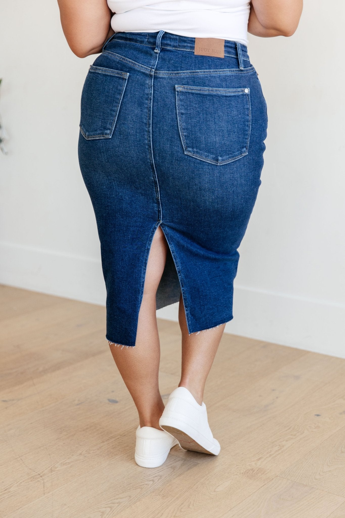 Marcy High Rise Denim Midi Skirt - AS7934-01 - Love it Curvy