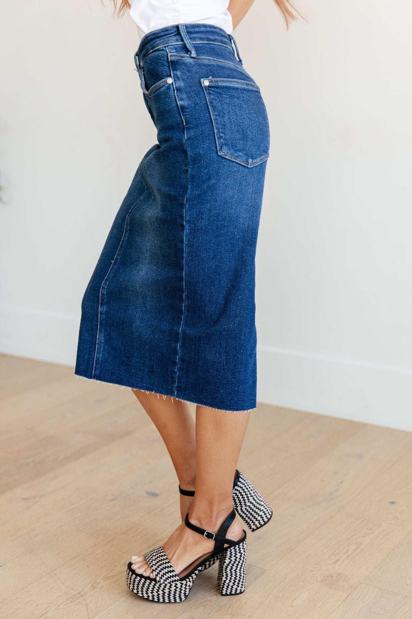 Marcy High Rise Denim Midi Skirt - AS7934-01 - Love it Curvy