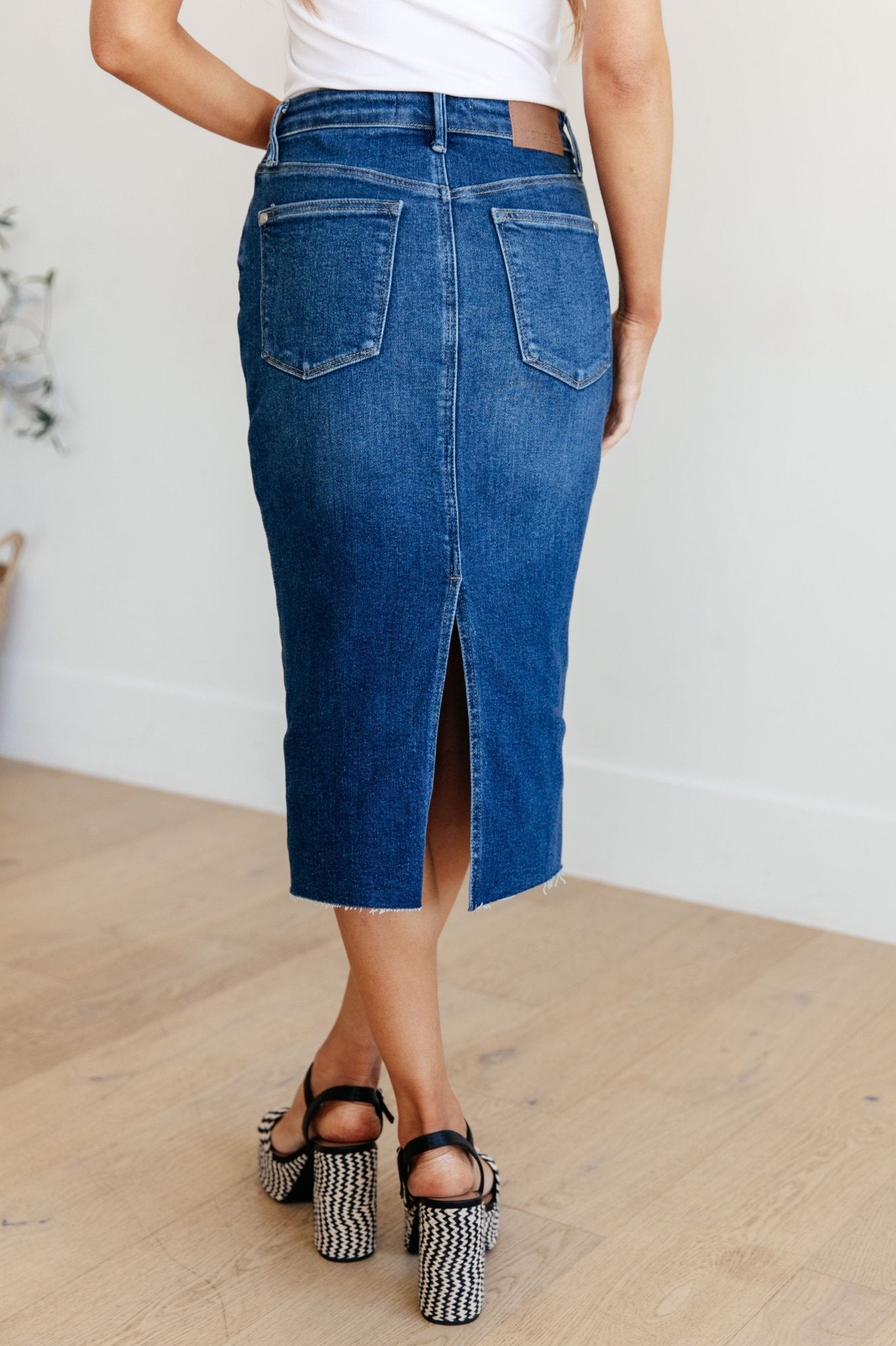 Marcy High Rise Denim Midi Skirt - AS7934-01 - Love it Curvy