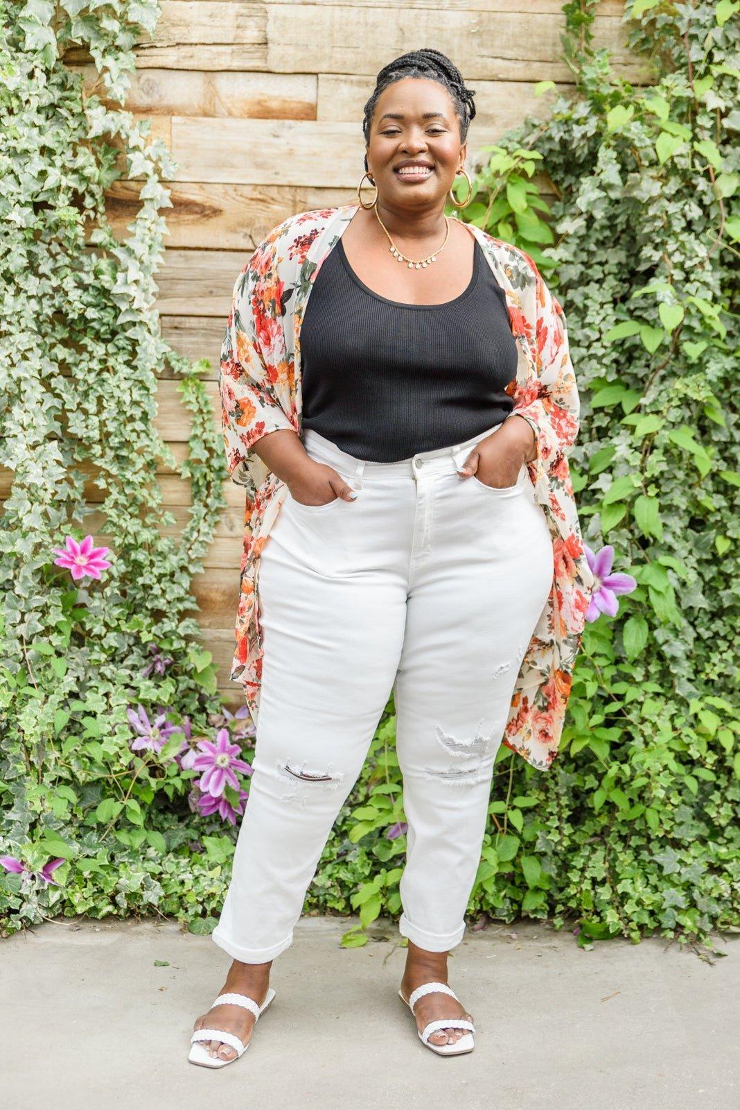 Mid-Rise Boyfriend Destroyed White Jeans - AS4039-1 - Love it Curvy