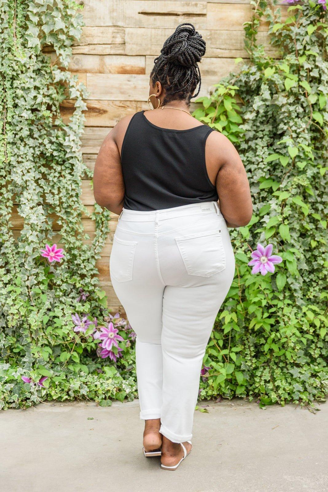 Mid-Rise Boyfriend Destroyed White Jeans - AS4039-1 - Love it Curvy